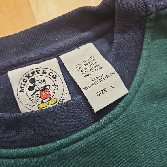 Vintage Mickey & Co Blue & Green Adult Large Sweatshirt Brazos Sportswear 90's - Picture 2 of 16